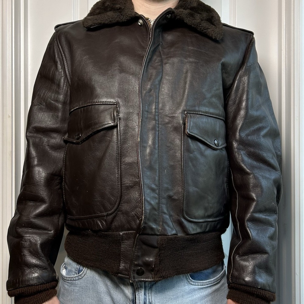 Schott Bros NYC Vintage‎ 50s/60s Genuine Leather Shearling Flight Bomber Jacket